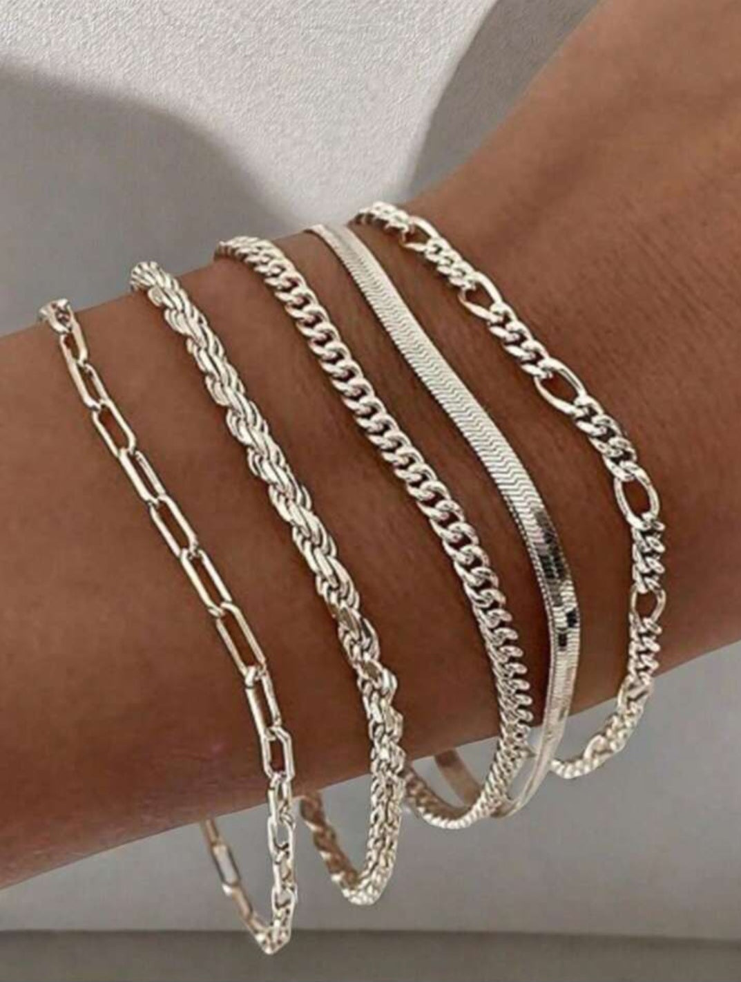 Silver Chain Bracelets Set